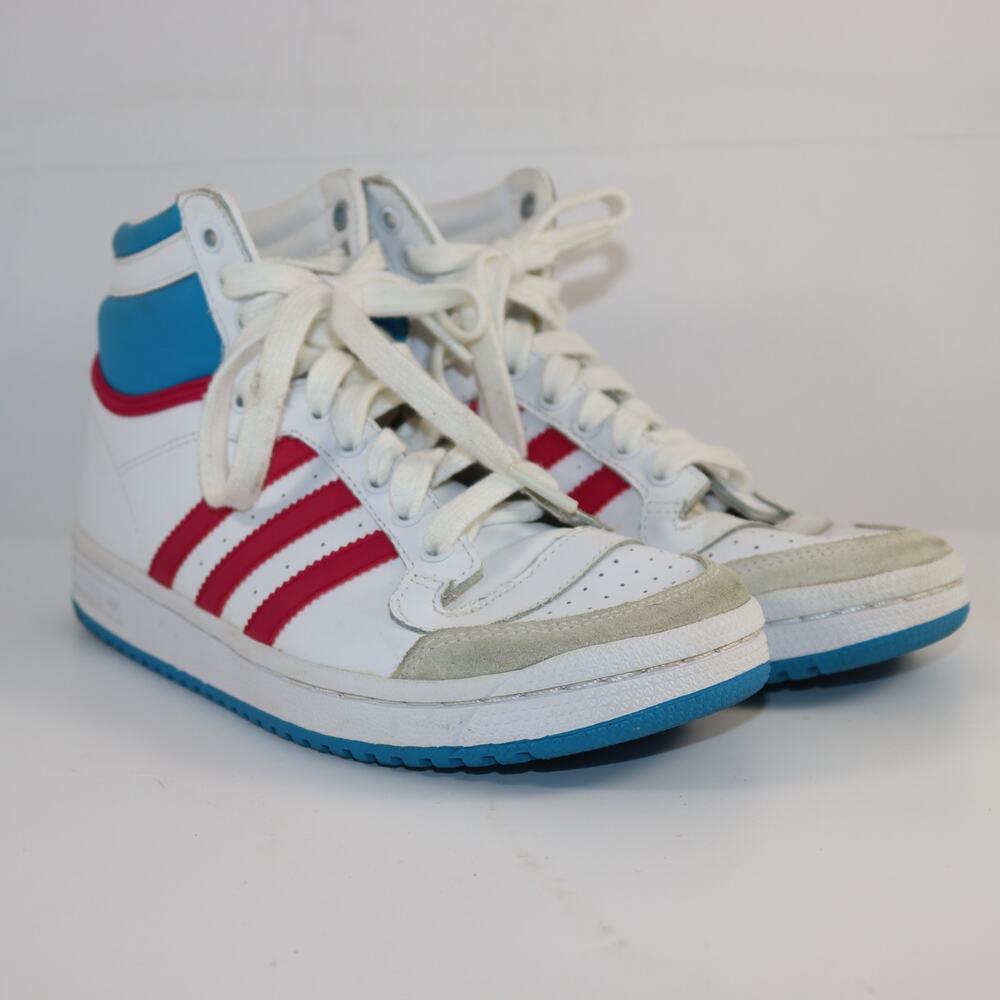 Vintage Adidas Top Ten Hi Sneakers Men 6 Women 8 White Red Blue Retro Basketball
